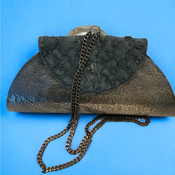 Pirarucu Fish Skin and Metal Evening Bag, Unique with excotic leather - Picture 1 of 16